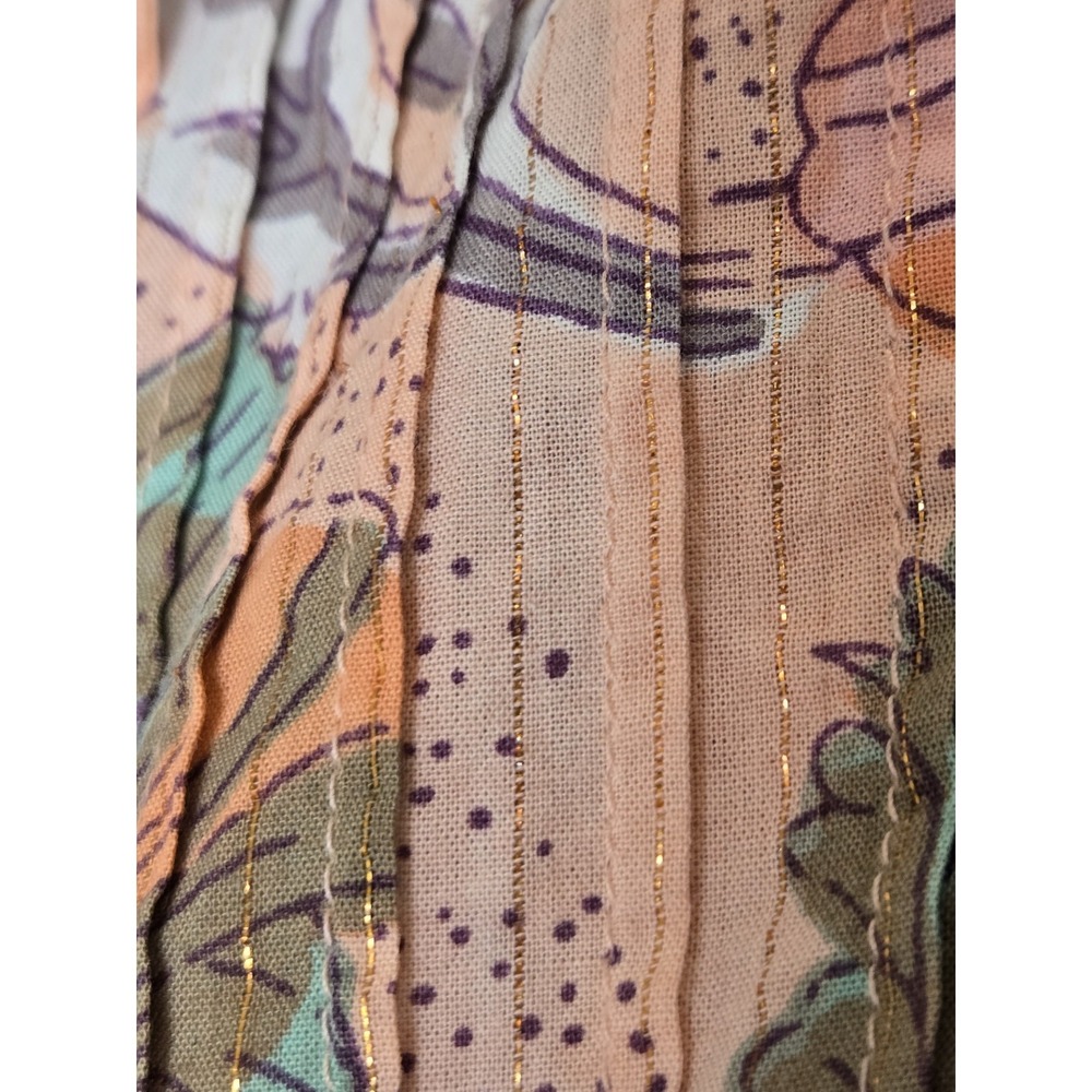 Ivy Jane Shimmer Ruffle V Neck‎ Blouse Top Peach Floral XS Tassel Accent - Picture 9 of 11